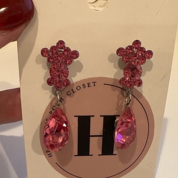 Pink crystal stone earrings, pierced. - Picture 8 of 8